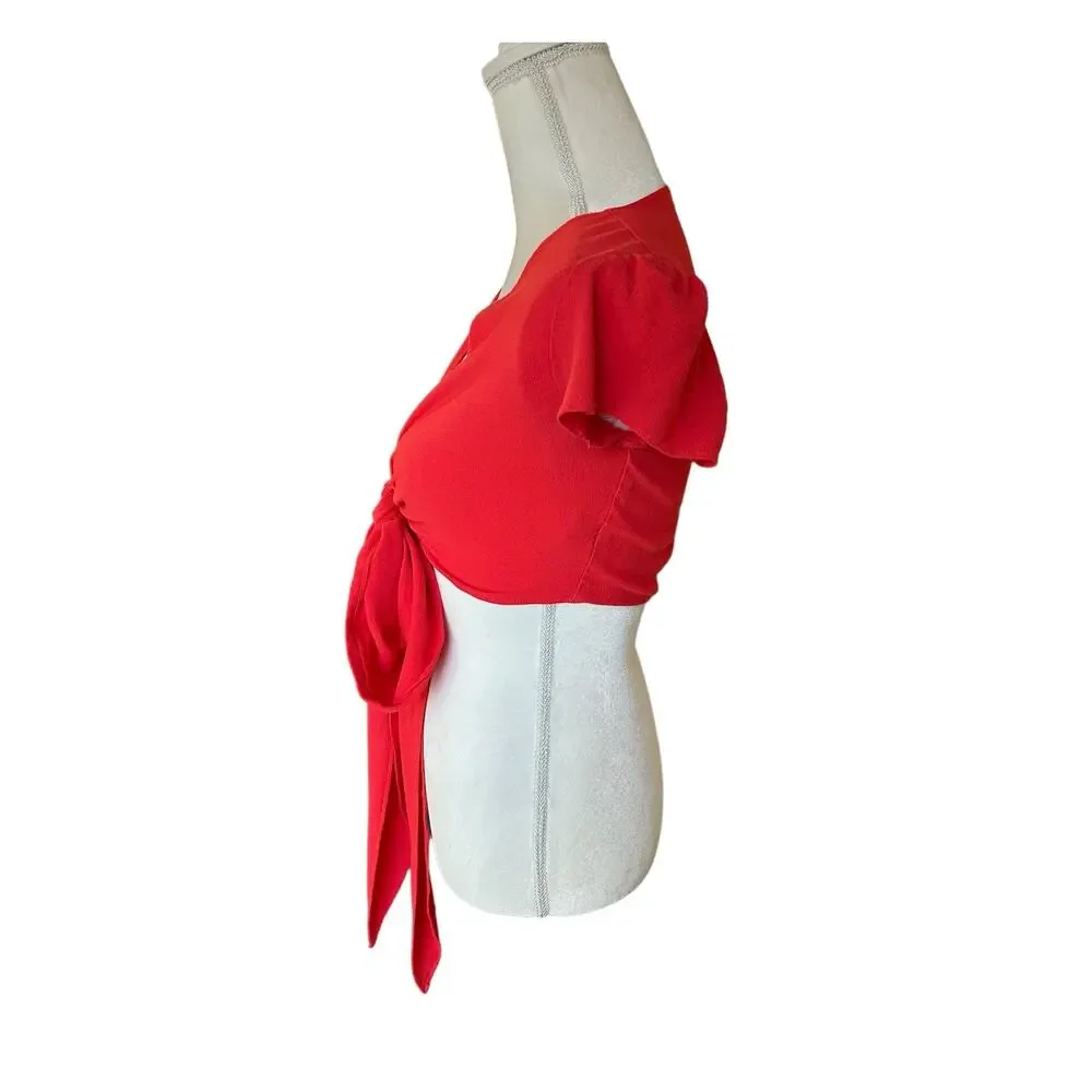 Flynn Skye That's a Wrap Crop Top Flutter Sleeve Coral Size Small Summer Beach - Picture 5 of 10